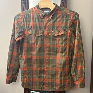 Columbia Omni Shade Sun Protection Plaid Dark Green Orange Sportswear  XL
